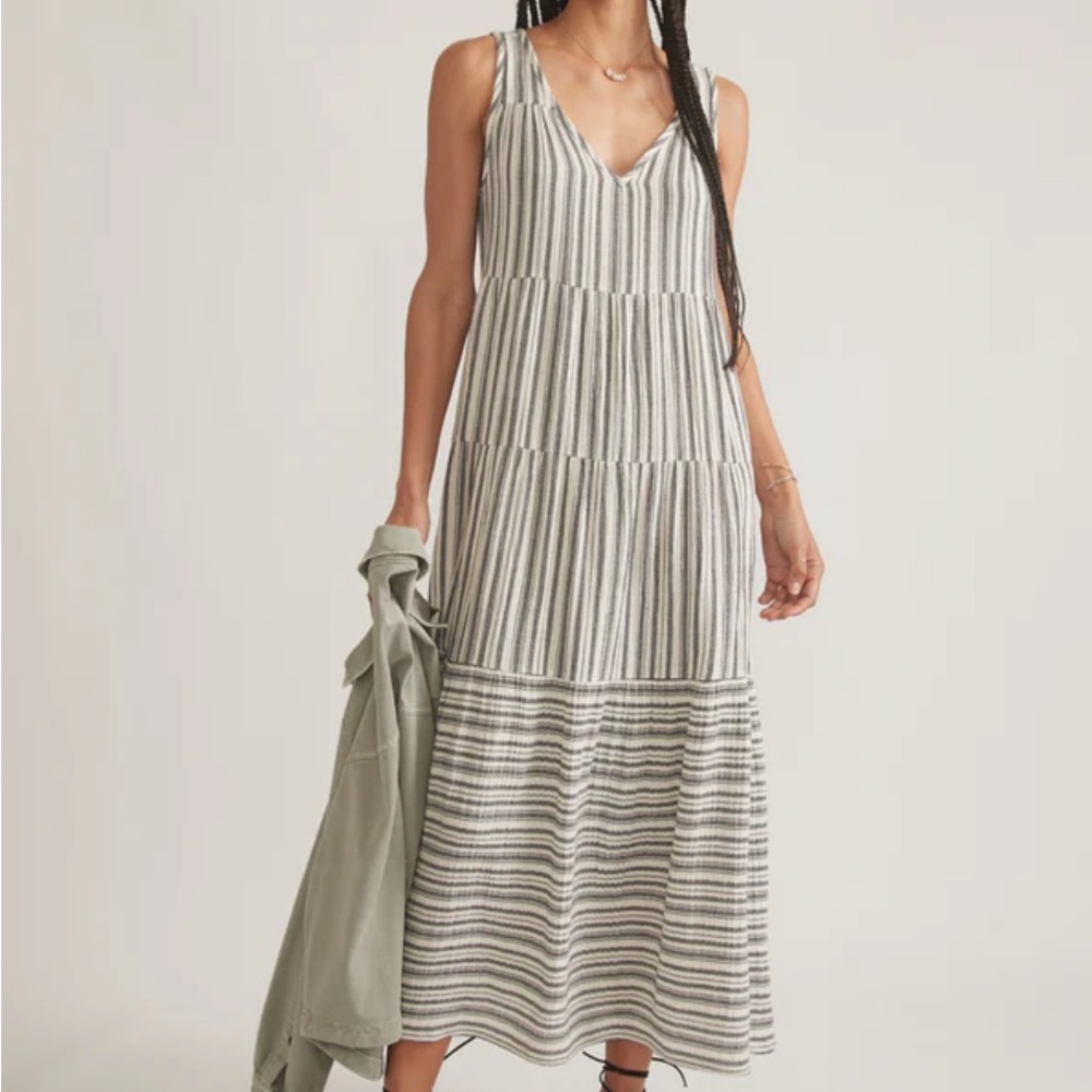 Marine Layer V-Neck Striped Maxi Dress in Black and Cream
